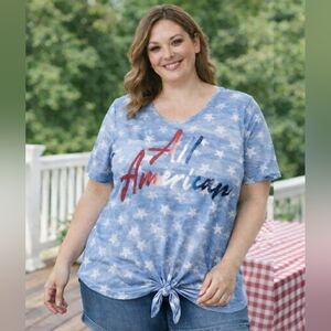 All American Stars & Stripes Tie Front Top Plus Size 18/20W Patriotic Shirt
